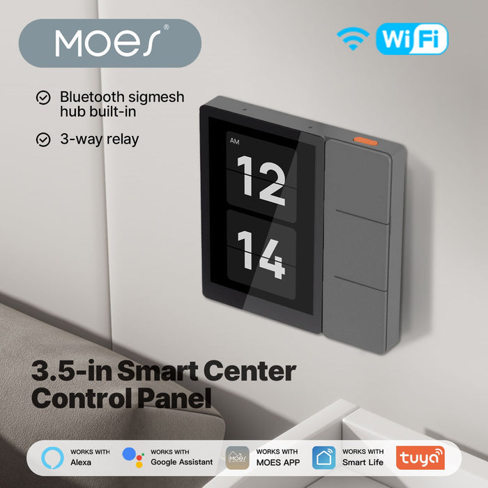 Tuya WiFi 3.5-inch Smart Center Touch Control Panel 3 Relays Physical Buttons Ble Sigmesh Hub Built-in Neutral Wire Required