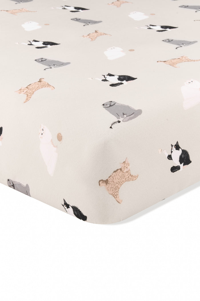 Corner of the Twin Sheet in Fluffy Cat on a mattress