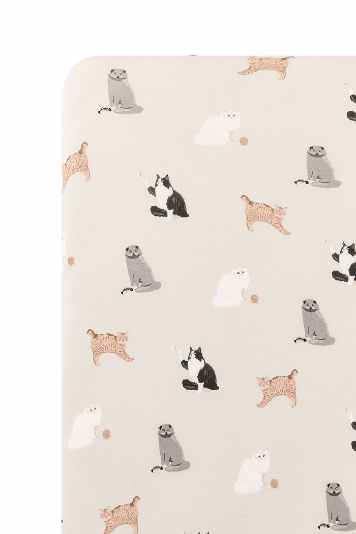 Close up of the Twin Sheet in Fluffy Cat on a mattress