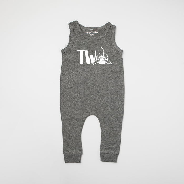 "Two" Airplane Slim Fit Second Birthday Romper