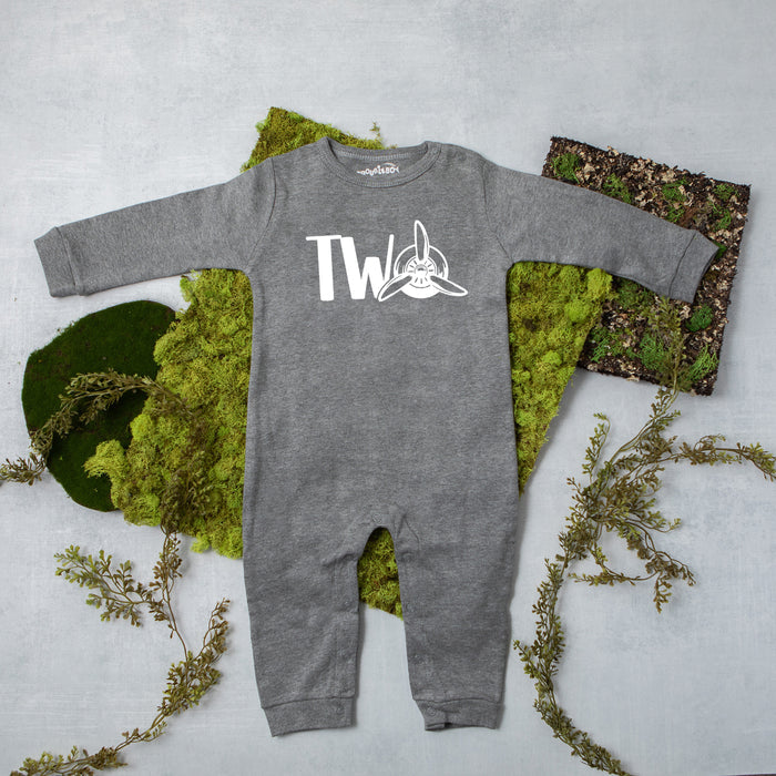 "Two" Airplane Themed Long Sleeve Romper