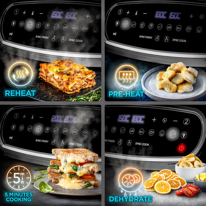 (TWO DRAWER MODEL) Duronic AF24 BK Dual Air Fryer, 10L Large Capacity Digital Air Fryer with Dual Zone Baskets, 10 Cooking Presets, Sync Cook & Finish, 2400W Fast Cooking, Viewing Window, Dishwasher-Safe – Family Size