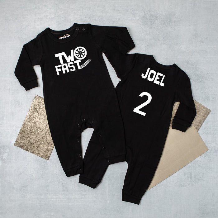 "Two Fast" Racecar Themed Long Sleeve Romper