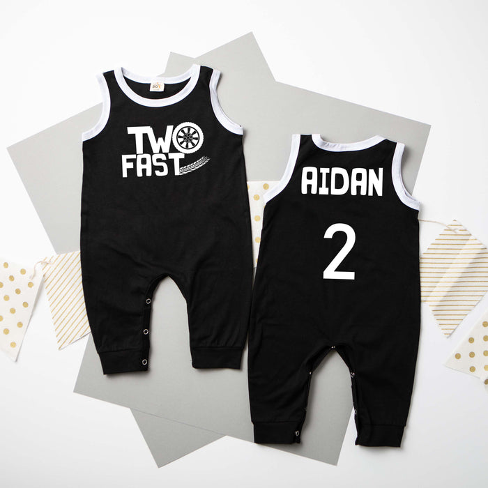 "Two Fast" Racecar Themed Ringed Romper