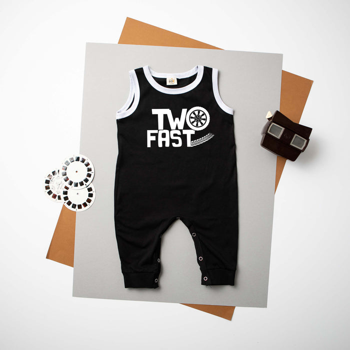 "Two Fast" Racecar Themed Ringed Romper