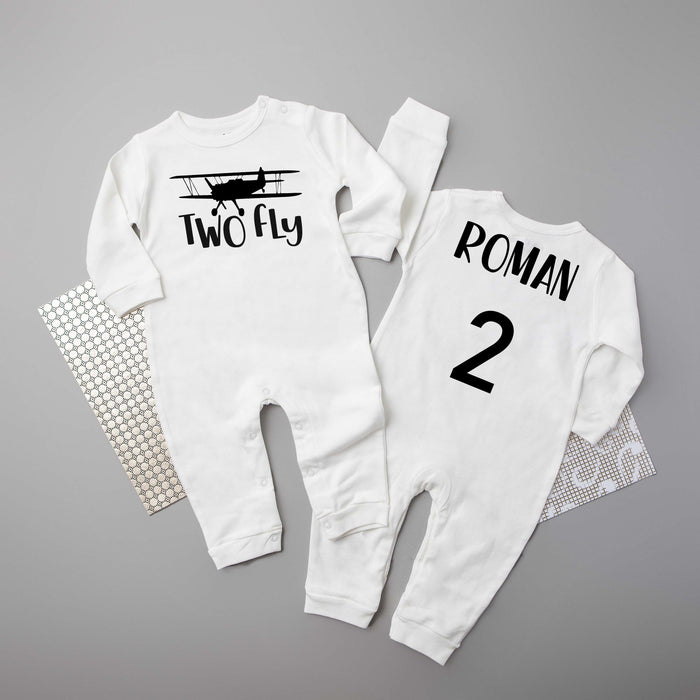"Two Fly" Airplane Themed Long Sleeve Romper