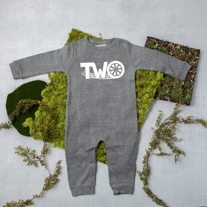 "Two" Racecar Themed Long Sleeve Romper