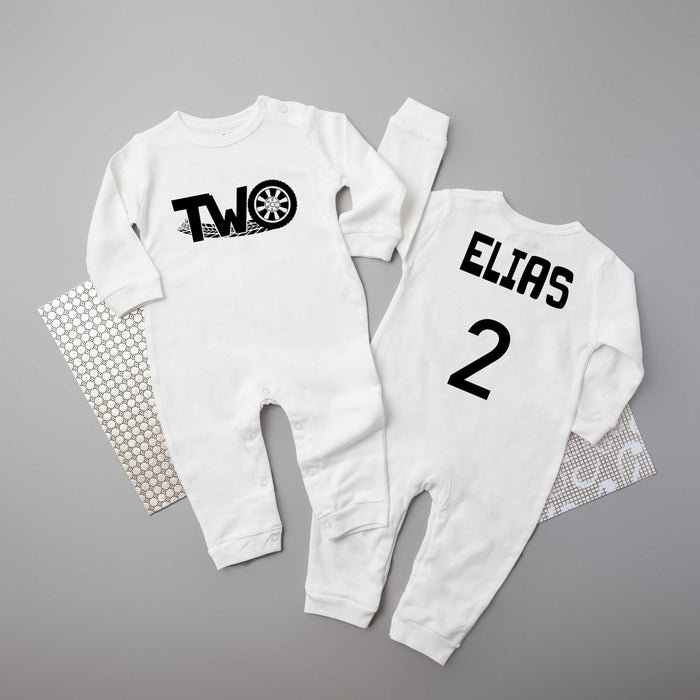 "Two" Racecar Themed Long Sleeve Romper