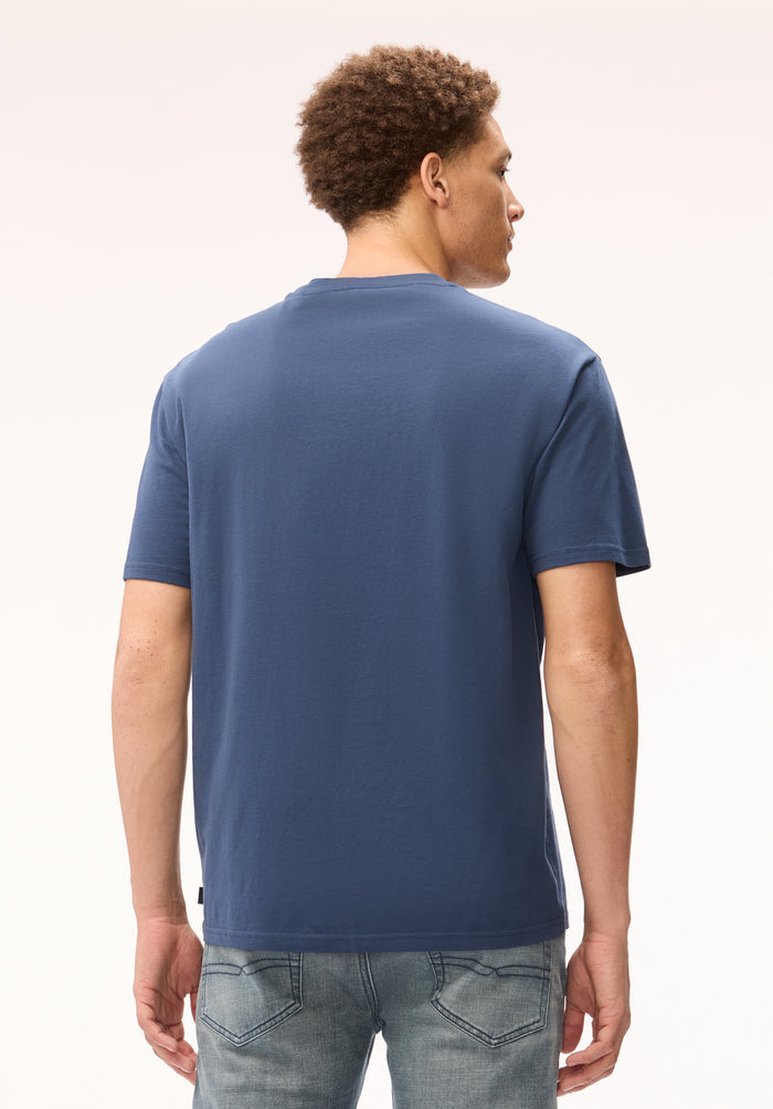 Buffalo Men T-Shirts Navy Knit Tees Short Sleeve Distressed Detailing