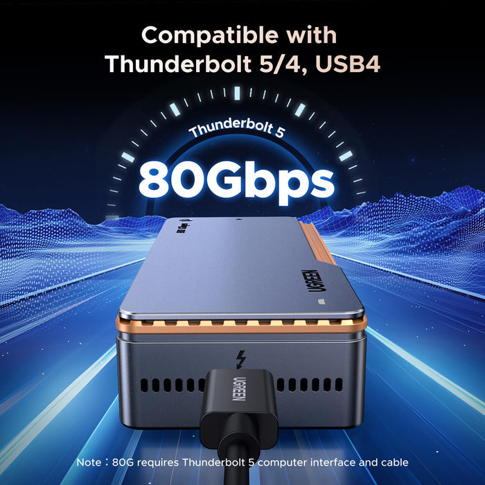 UGREEN 80Gbps M.2 NVMe SSD Enclosure for Thunderbolt 5/4, NVMe Enclosure with Cooling Fan, Aluminum M.2 Enclosure with SMART & TRIM, SSD Enclosure Support Size 2280 SSD M & M+b Keys, Up to 7000MB/s - UGREEN EU