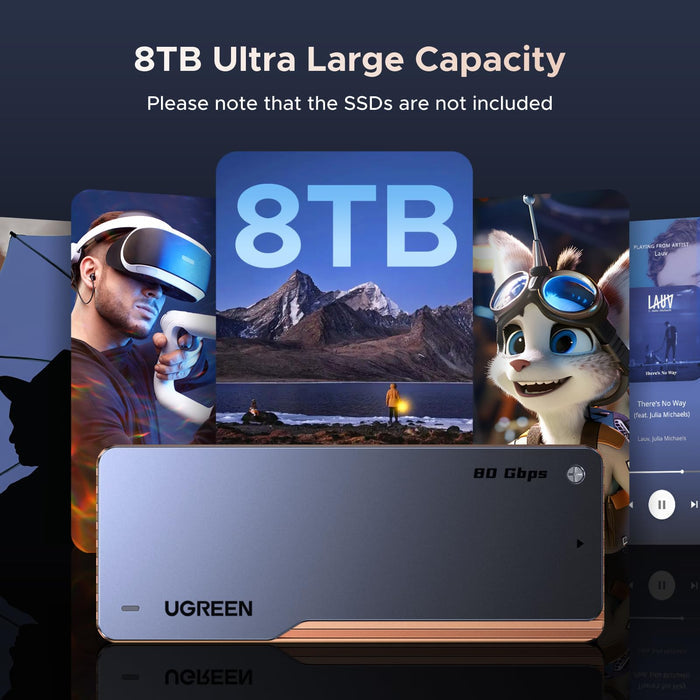 UGREEN 80Gbps M.2 NVMe SSD Enclosure for Thunderbolt 5/4, NVMe Enclosure with Cooling Fan, Aluminum M.2 Enclosure with SMART & TRIM, SSD Enclosure Support Size 2280 SSD M & M+b Keys, Up to 7000MB/s - UGREEN EU