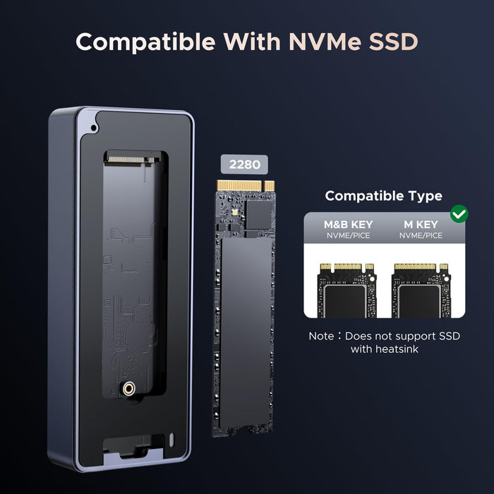 UGREEN 80Gbps M.2 NVMe SSD Enclosure for Thunderbolt 5/4, NVMe Enclosure with Cooling Fan, Aluminum M.2 Enclosure with SMART & TRIM, SSD Enclosure Support Size 2280 SSD M & M+b Keys, Up to 7000MB/s - UGREEN EU