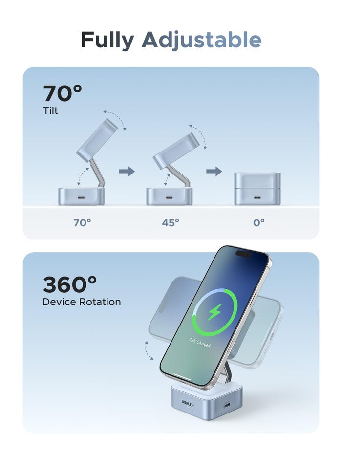 UGREEN MagFlow 2 - in - 1 Magnetic Wireless Charger (Qi2 25W, MagSafe - Compatible) - UGREEN EU