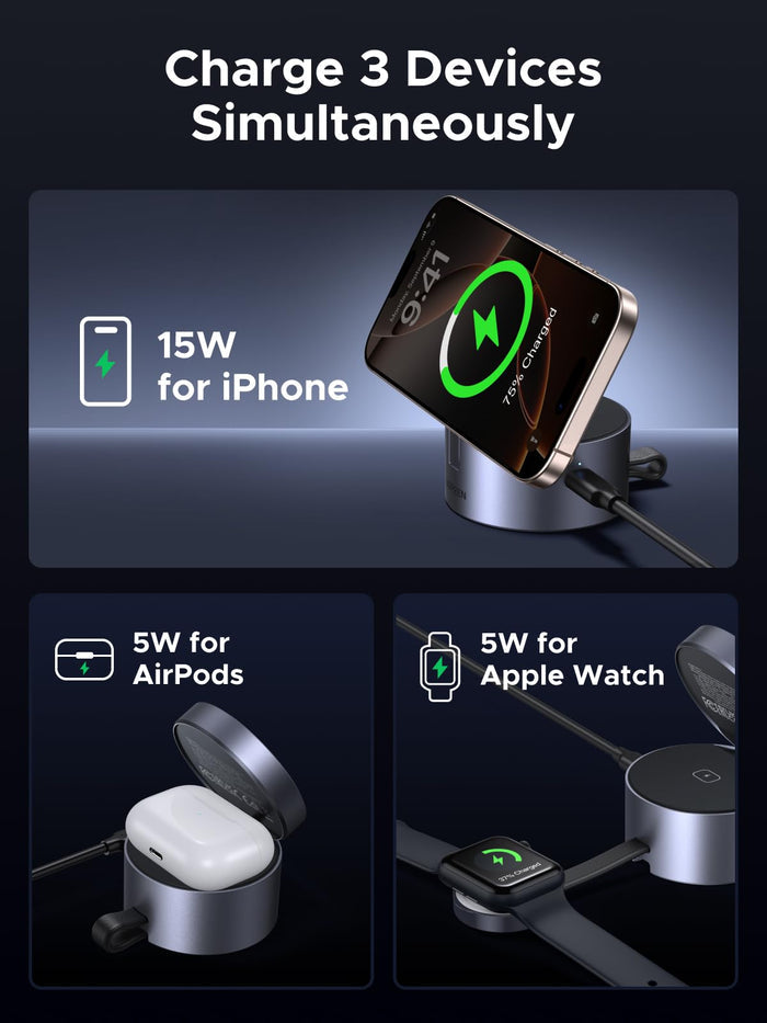 UGREEN UNO 3 - in - 1 Magnetic Wireless Charger 25W (MagSafe compatible) - UGREEN EU