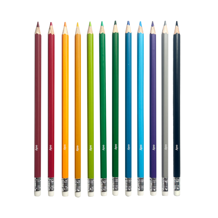 Row of pencils in rainbow order from OOLY Un-Mistakeables! Erasable Colored Pencils