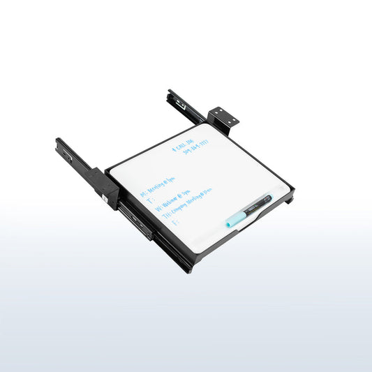 Reduce your desktop clutter and discreetly store important notes with this pull-out dry erase board.