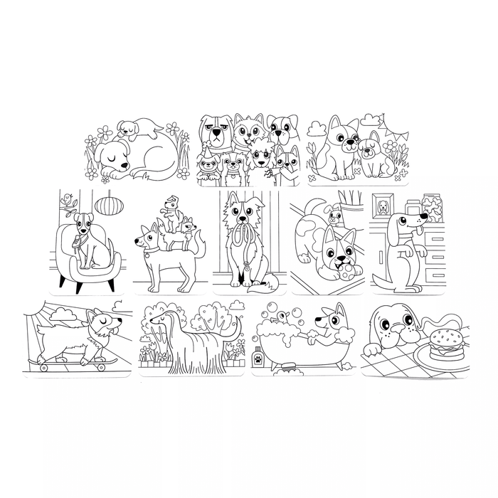 Undercover Art Hidden Pattern Coloring Activity Art Cards - Dog Days all cards on white background