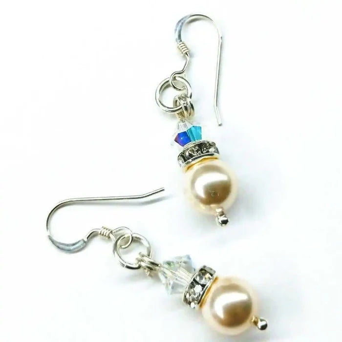 Various Color Swarovski Crystal Pearl Stack Earrings showcasing elegant design with crystal accents and pearl drops.