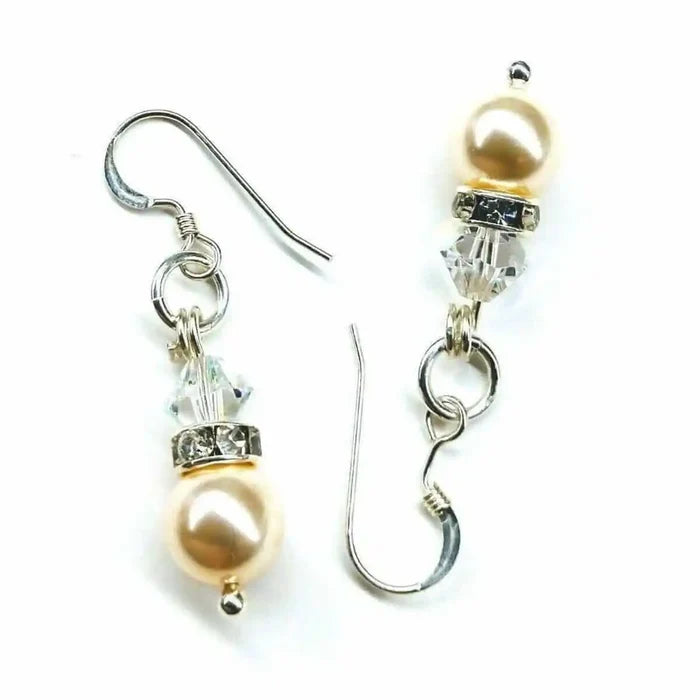 Various Color Swarovski Crystal Pearl Stack Earrings featuring delicate pearls and sparkling crystals on elegant hooks.