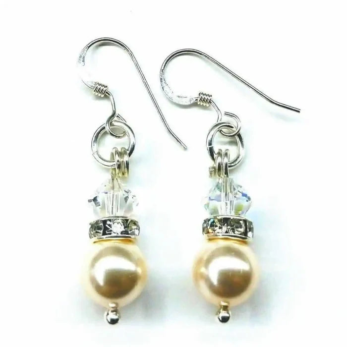 Various Color Swarovski Crystal Pearl Stack Earrings with elegant design and luminous pearls.