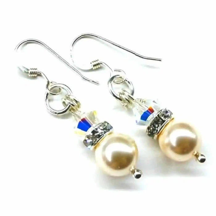Various Color Swarovski Crystal Pearl Stack Earrings featuring shimmering pearls and crystal accents, perfect for elegant occasions.