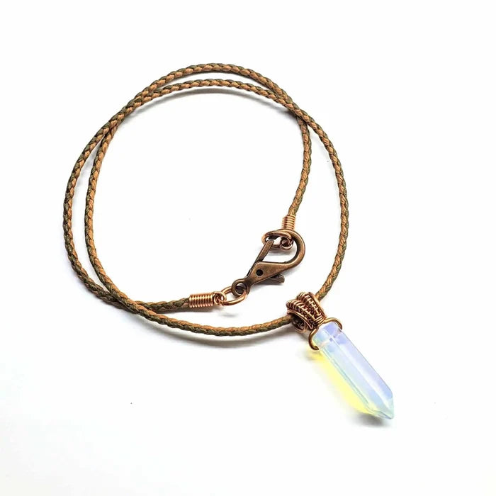 Luminescent - Opalite Glass / Saddle & Sage Braided Cotton Bolo Cord 2mm / 20 inches