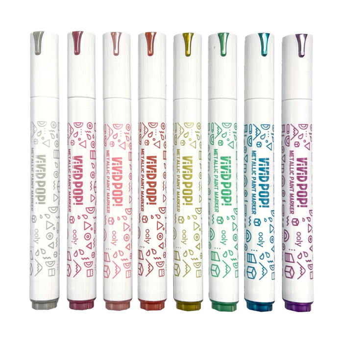 Row of capped OOLY Vivid Pop! Water Based Paint Markers - Metallic