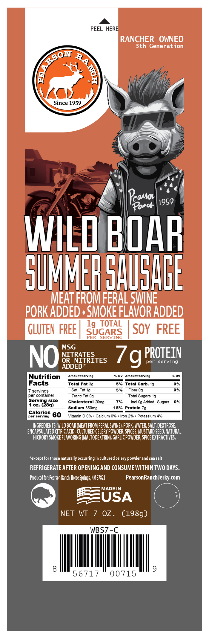 Wild Boar Hickory Smoked Summer Sausage (7 oz.)