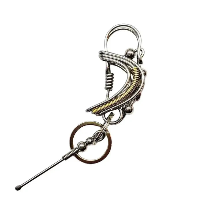 Wire Coiled Birdie Keychain For Him - Limited Edition, handmade stainless steel bird design keychain.
