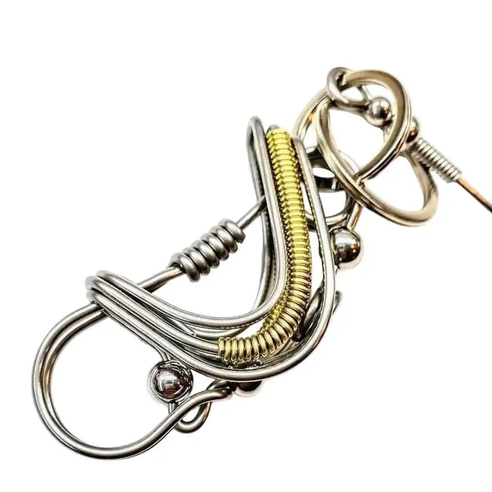 Wire Coiled Birdie Keychain For Him - Limited Edition, handmade stainless steel design, artisan craftsmanship.