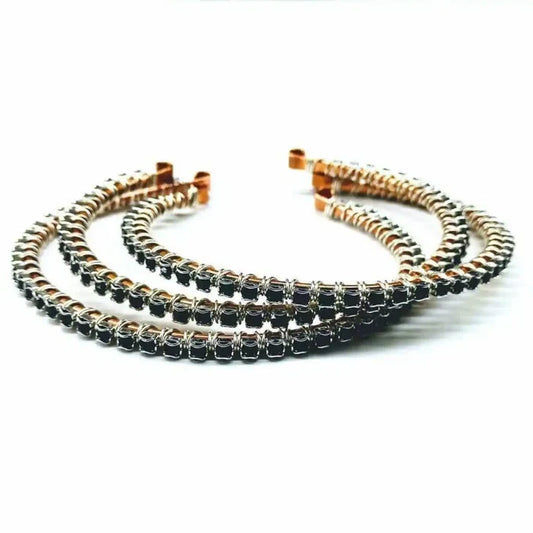 Wire Wrapped Copper Silver Black Crystal Rhinestone Bangle showcasing exquisite design and quality rhinestone detailing.
