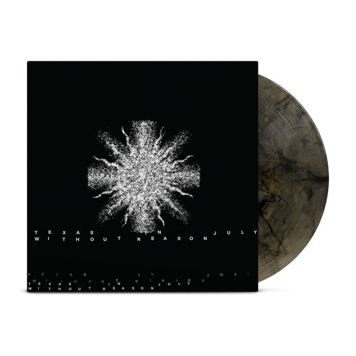 Clear vinyl with black marble. Jacket of vinyl has picture of large white star design in center and "TEXAS IN JULY, WITHOUT REASON" printed several times in white and scattered on bottom of jacket.