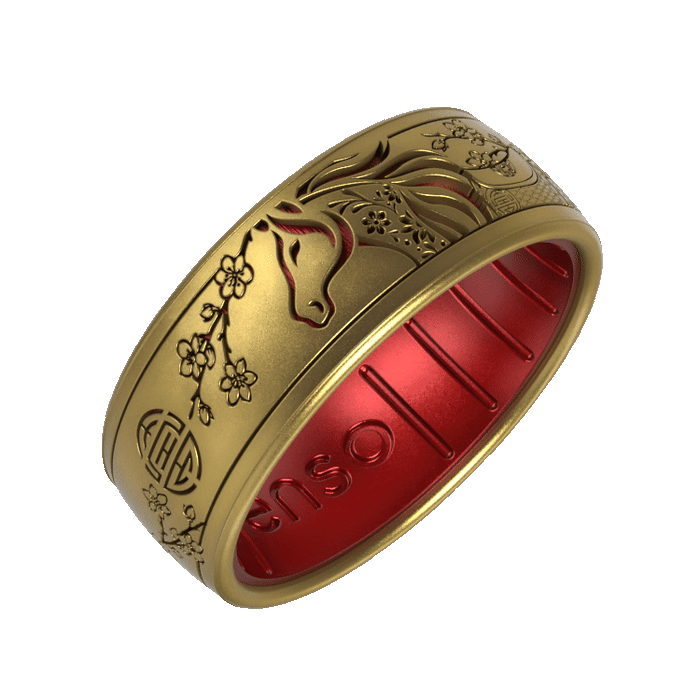 Etched Lunar New Year Silicone Ring - Year of the Horse Gold