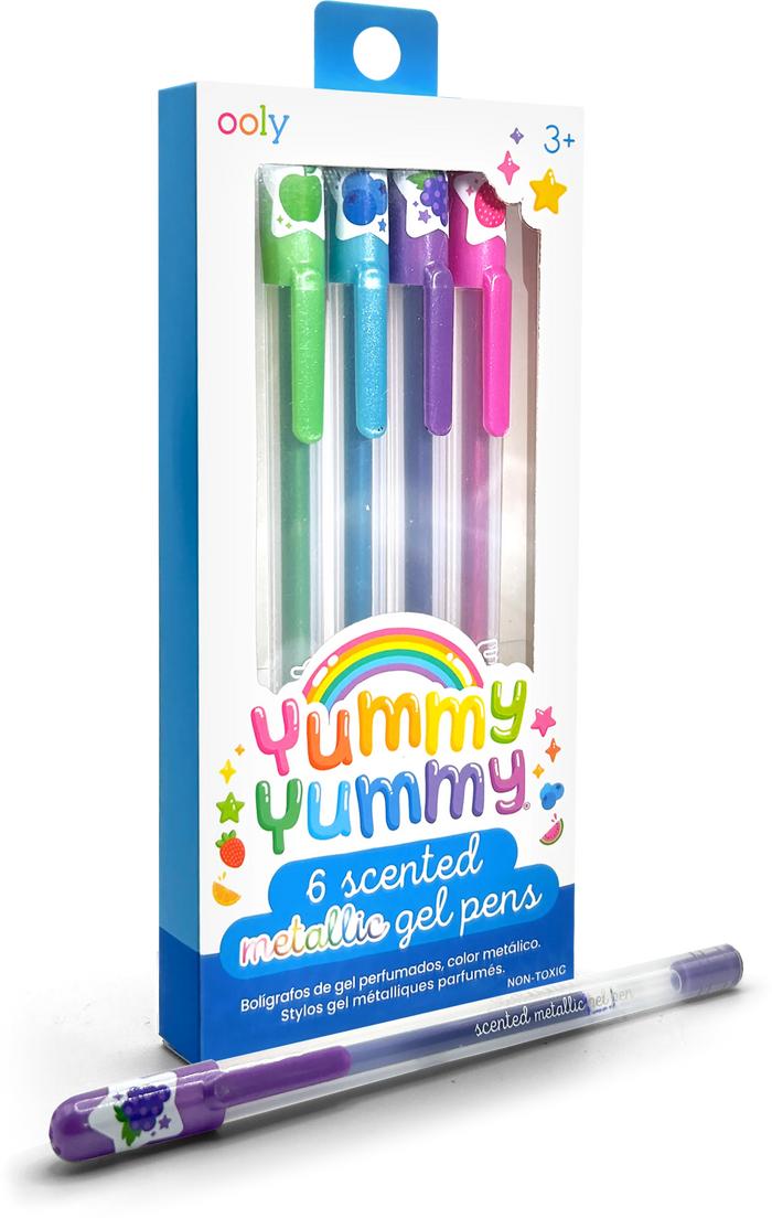 Yummy Yummy Scented Gel Pens - Metallic - Set of 6 three quarters packaging