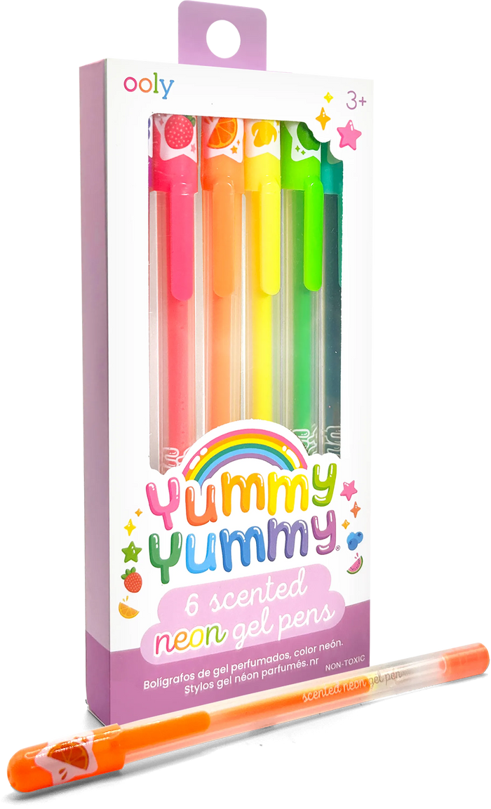 Yummy Yummy Scented Gel Pens - Neon - Set of 6 three quarters packaging