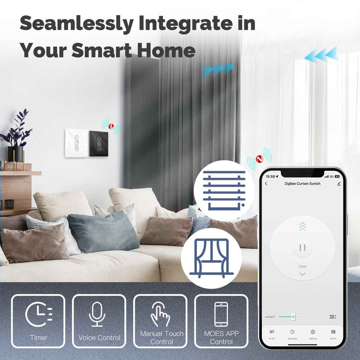 ZigBee Smart Curtain Switch 2.5D Support RF433 Arc Glass Touch Panel