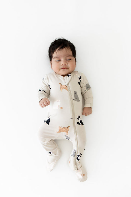 Newborn wearing the Zippered Footie in Fluffy Cat