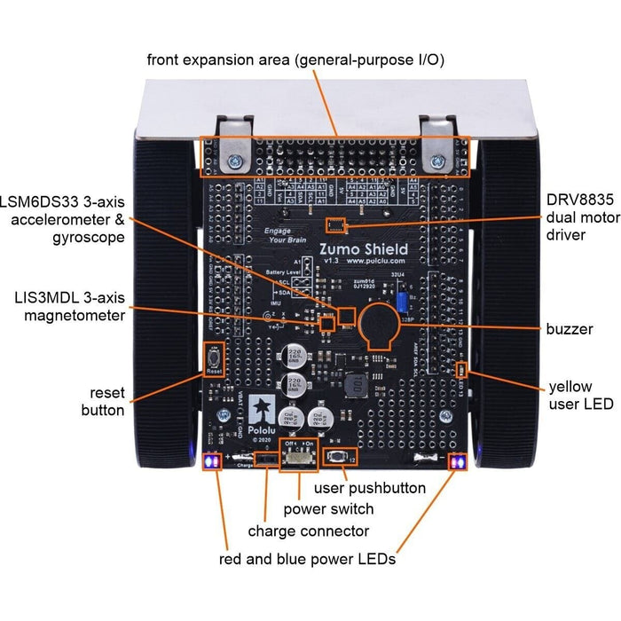 Zumo Robot for Arduino (Assembled with 75:1 HP Motors) [Discontinued] by Pololu - The Pi Hut