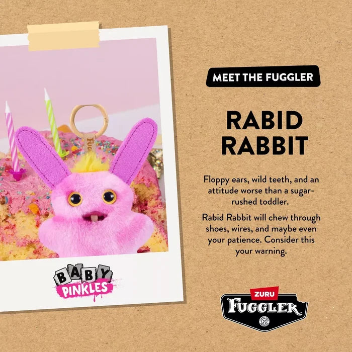 Zuru Fugglers Baby Pinkles 3.5 Inch Plush Keyring - Rabid Rabbit