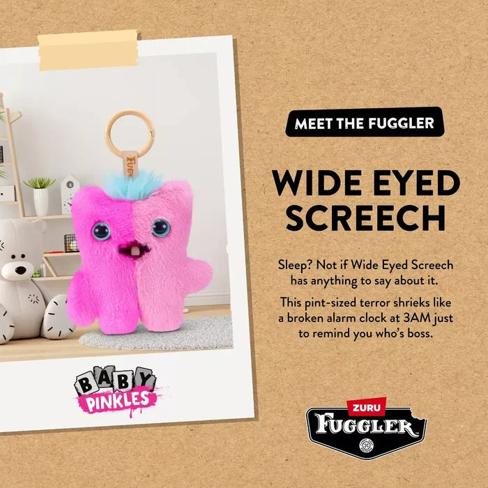 Zuru Fugglers Baby Pinkles 3.5 Inch Plush Keyring - Wide Eyed Screech